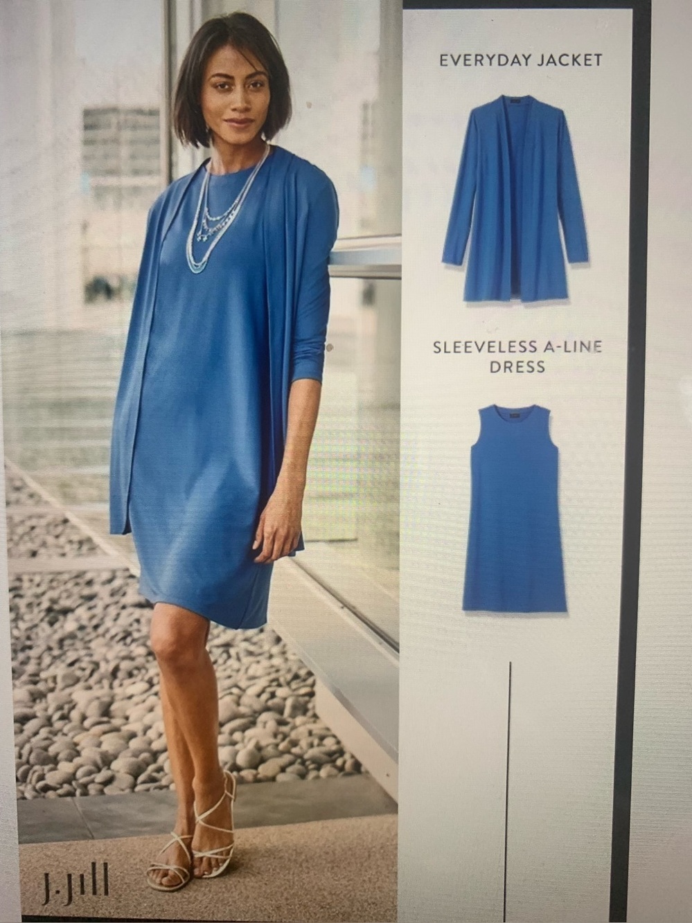 NWT J. JILL Wearever Blue Opal Sleeveless A Line Dress  Jacket Set